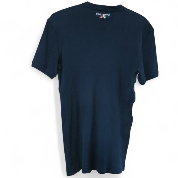 Dolce & Gabbana Men’s Black Ribbed V-Neck Tee Italian Tricolor Stripe Size 52 - Picture 2 of 14
